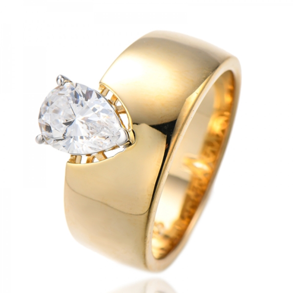 Pear Shape Diamond Pink Cubic Zircon Silver Ring With Two Tones Plating 