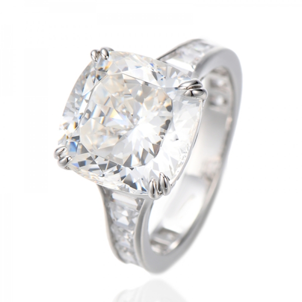 Cushion Diamond Blue And Boat Shape White Cubic Zircon Rhodium Silver Ring 