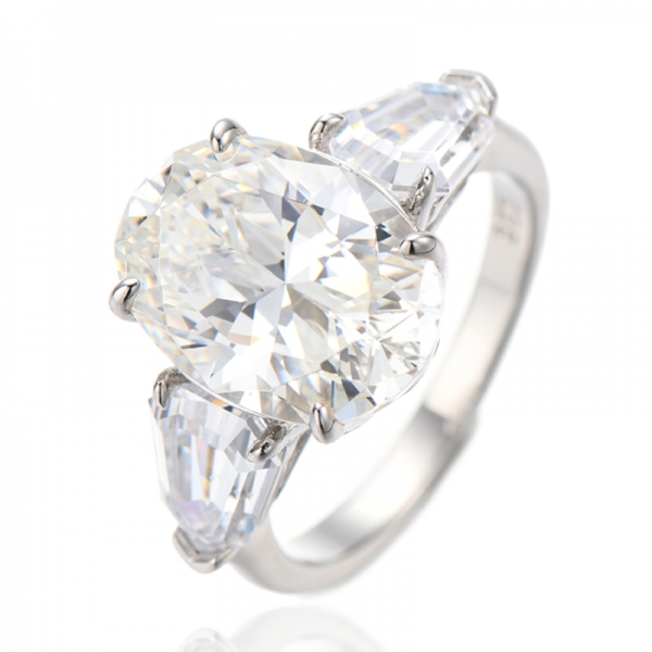 Oval Shape Diamond Pink And Heptagon White Cubic Zircon Rhodium Silver Ring 