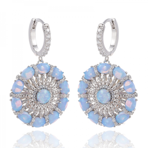 Round And Oval Shape Opal Rhodium Silver Earring 