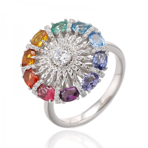 Round And Oval Shape Opal Rhodium Silver Ring 