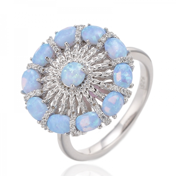 Round And Oval Shape Opal Rhodium Silver Ring 