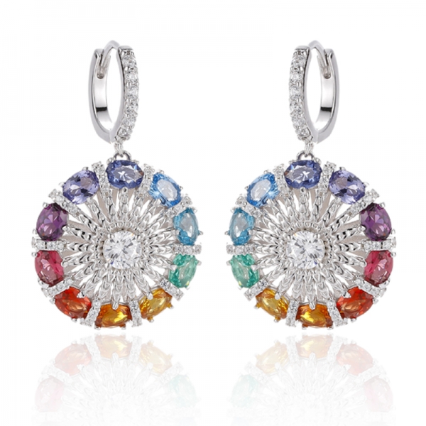 Round And Oval Shape Opal Rhodium Silver Earring 