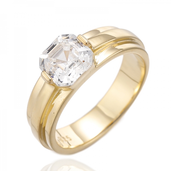 Asscher Canary Cubic Zircon Gold Plating Silver Ring 