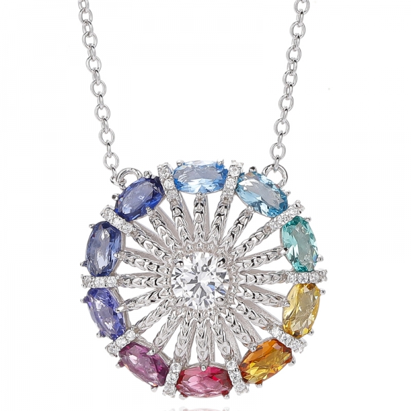 Round And Oval Shape Opal Rhodium Silver Necklace 