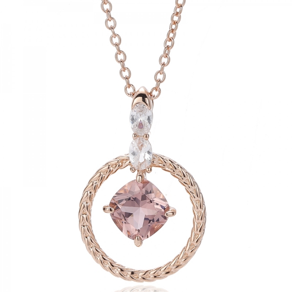 Cushion Diamond Yellow Cubic Zircon And Oval Shape Opal Silver Pendant With Glod Plating 