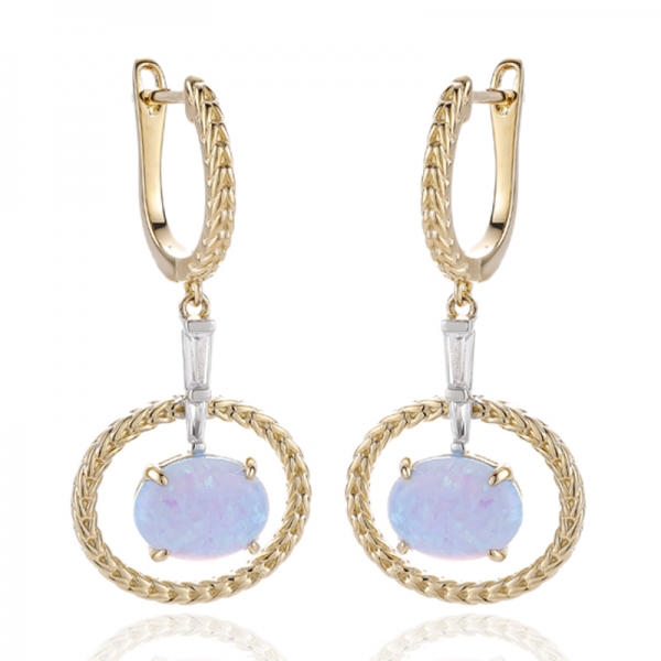 Oval Shape Diamond Yellow And Tapered White Cubic Zircon Silver Earring With Two Tones Plating 