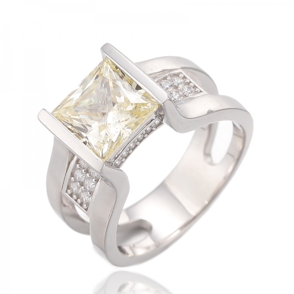 925 Square Morganite Nano And Round White Cubic Zircon Silver Ring With Rose Gold Plating 