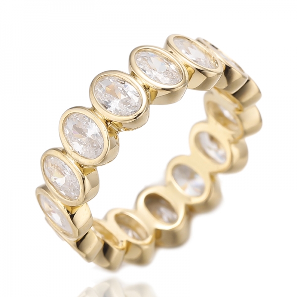 Oval Shape Rainbow Cubic Zircon Rhodium Silver Ring 