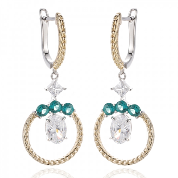 Oval Shape And Square Opal Silver Earring With Two Tones Plating 