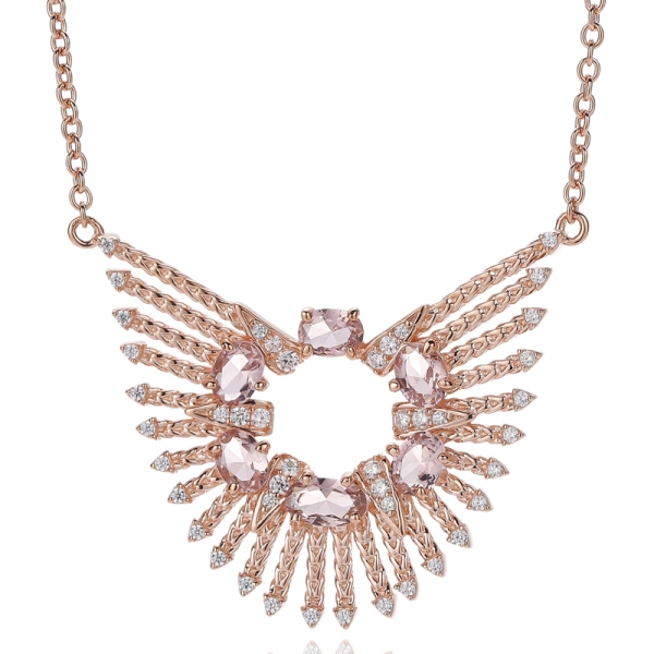 925 Oval Shape Opal And Round White Cubic Zircon Silver Necklace With Two Tones Plating 