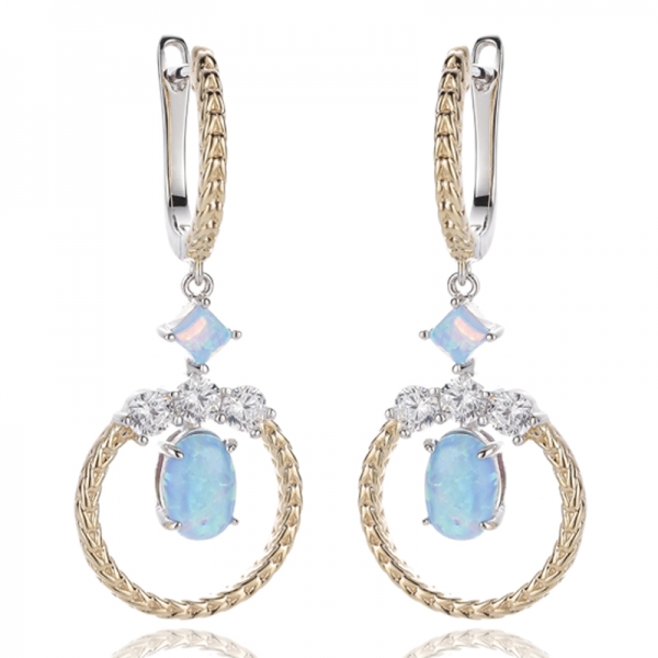 Oval Shape And Square Opal Silver Earring With Two Tones Plating 