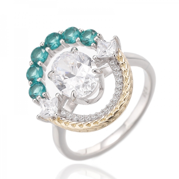 Oval Shape And Square Opal Silver Ring With Two Tones Plating 