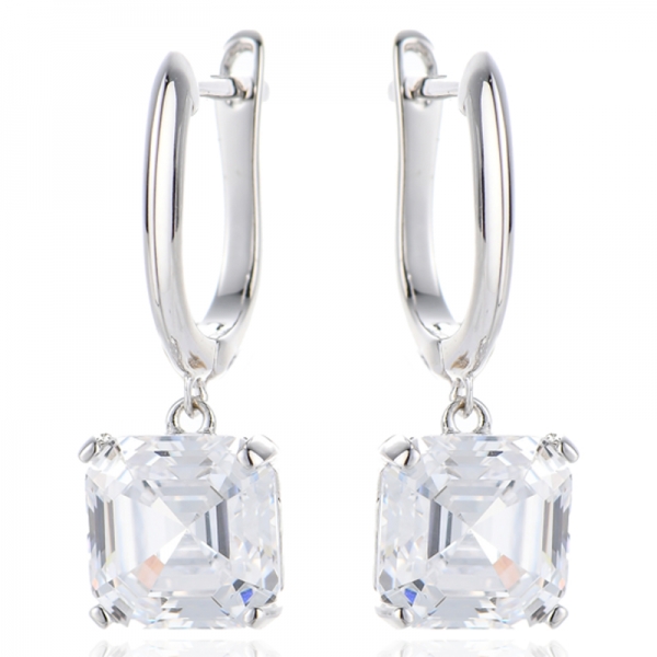 Asscher White Cubic Zircon Rhodium Silver Earring 