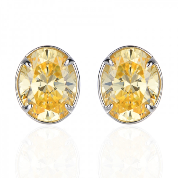 925 Oval Shape Diamond Yellow And Round White Cubic Zircon Rhodium Plating Silver Earring 