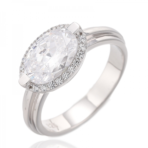 Oval Shape Diamond Pink And Round White Cubic Zircon Silver Ring With Rose Gold Plating 