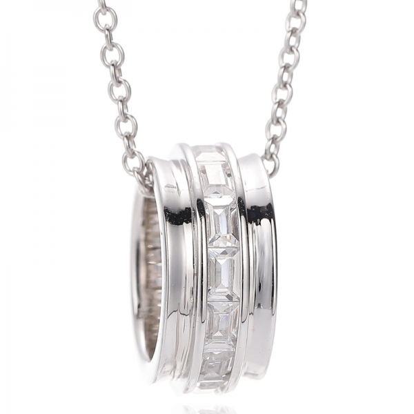 Baguette Rainbow Cubic Zircon Rhodium Silver Pendant 