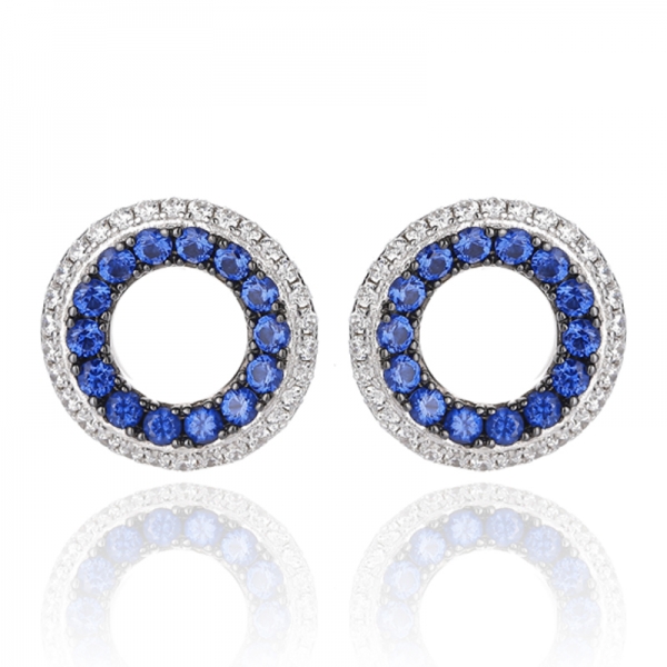 Round Rainbow And White Cubic Zircon Rhodium Silver Earring 