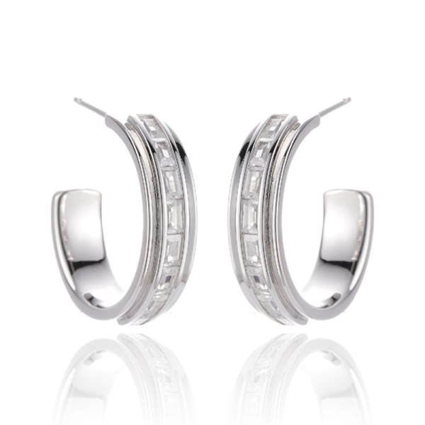 Baguette Rainbow Cubic Zircon Rhodium Silver Earring 