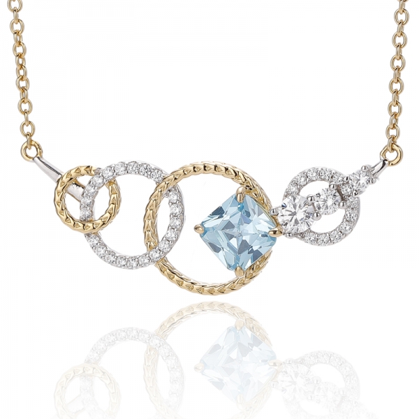 925 Round Opal And Cushion White Cubic Zircon Silver Pendant With Two Tones Plating 
