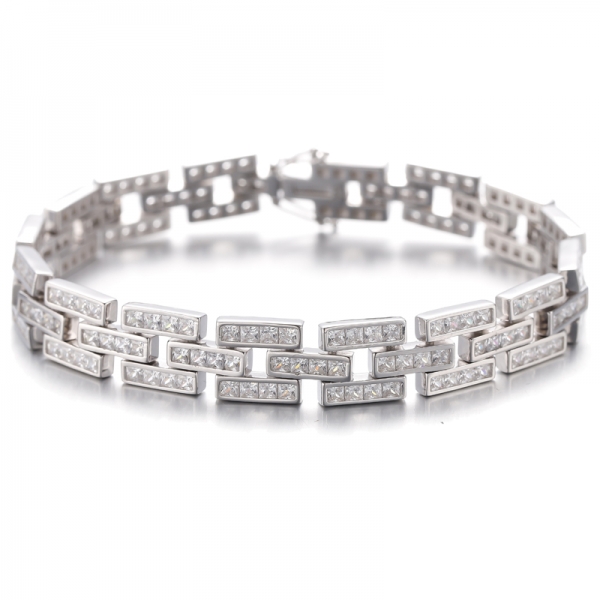 Square Rainbow Cubic Zircon Rhodium Silver Bracelet 