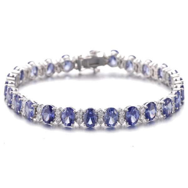 Oval Shape Rainbow And Round White Cubic Zircon Rhodium Silver Bracelet 