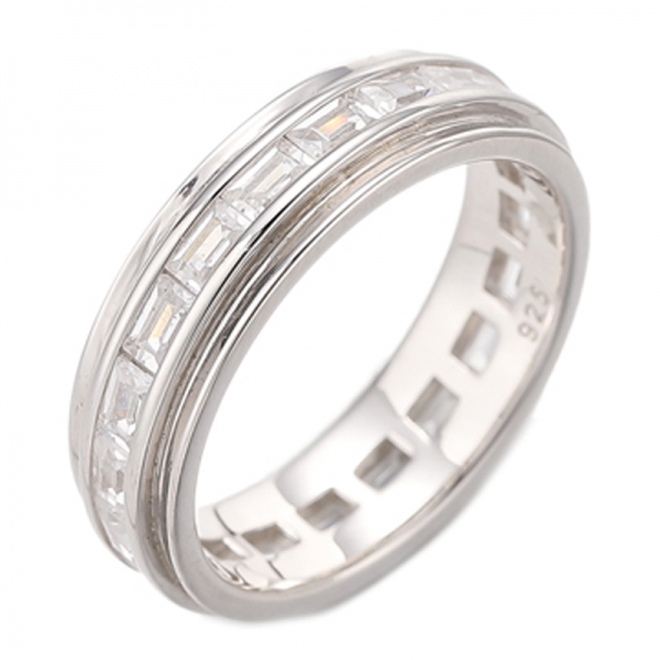 Baguette Rainbow Cubic Zircon Rhodium Silver Eternity Ring 