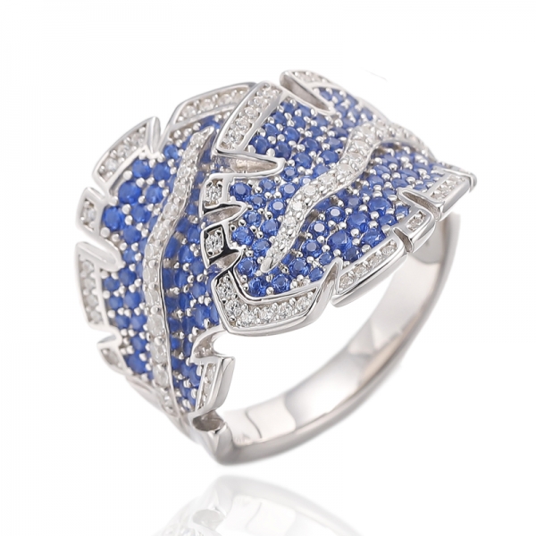 925 Round Green Nano And White Cubic Zircon Rhodium Silver Ring 