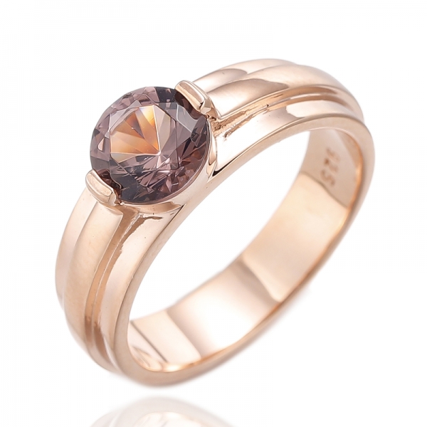 Round Morganite Nano Silver Ring With Rose Gold Plating 